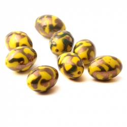 Lot (8) vintage Czech abstract copper overlay yellow lampwork oval glass beads