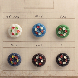 Glass button sample card (8) Art Deco Czech vintage hand painted glass flower buttons