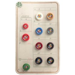 Glass button sample card (11) Art Deco Czech vintage hand painted glass flower buttons