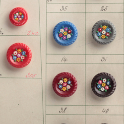 Glass button sample card (11) Art Deco Czech vintage hand painted glass flower buttons