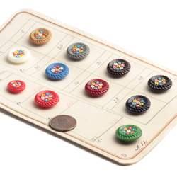 Glass button sample card (11) Art Deco Czech vintage hand painted glass flower buttons