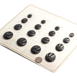 Glass button sample card (16) Art Deco Czech vintage black glass buttons