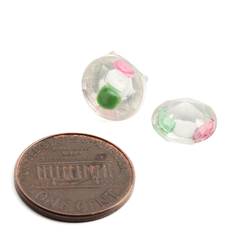 Lot (2) large Czech antique pink green floral lampwork crystal glass rhinestones 10mm