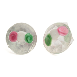 Lot (2) large Czech antique pink green floral lampwork crystal glass rhinestones 10mm