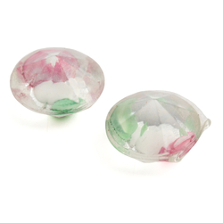 Lot (2) large Czech antique pink green floral lampwork crystal glass rhinestones 10mm