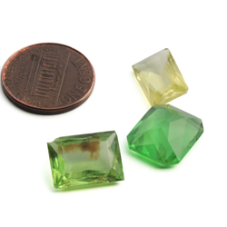 Lot (3) large Czech vintage jonquil and green rectangle and octagon glass rhinestones