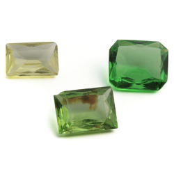 Lot (3) large Czech vintage jonquil and green rectangle and octagon glass rhinestones