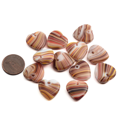 Lot (12) Czech vintage multicolor striped heart pendant glass beads 18mm