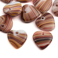 Lot (12) Czech vintage multicolor striped heart pendant glass beads 18mm