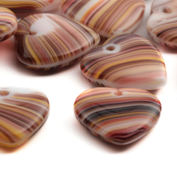 Lot (12) Czech vintage multicolor striped heart pendant glass beads 18mm
