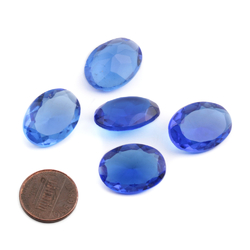 Large Czech antique vintage oval faceted sapphire blue glass rhinestone 22x16mm (1 piece)