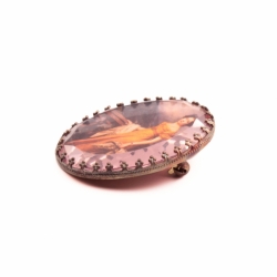 Vintage photo portrait pin brooch Edwardian Victorian style miniature photo lady in orange gown