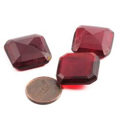 Lot (3) large Czech antique ruby red octagon square glass rhinestones 22mm