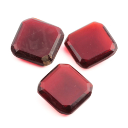 Lot (3) large Czech antique ruby red octagon square glass rhinestones 22mm