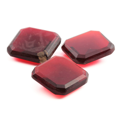 Lot (3) large Czech antique ruby red octagon square glass rhinestones 22mm