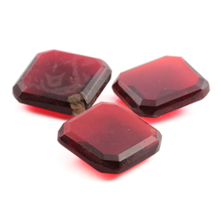Lot (3) large Czech antique ruby red octagon square glass rhinestones 22mm