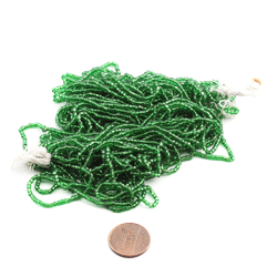 Hank (4500) Vintage Czech silver lined green bugle seed beads 16 beads per inch