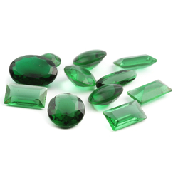 Lot (11) large Czech vintage green rectangle, round and oval glass rhinestones