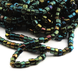Lot (3000) Vintage Czech peacock metallic faceted seed beads 15 beads per inch