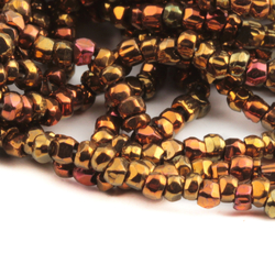 Hank (1200) Vintage Czech bronze metallic faceted seed beads 17 beads per inch