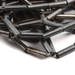 Hank (280) Czech vintage gunmetal metallic bugle glass beads 7mm