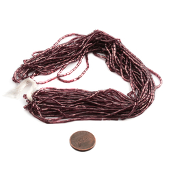 Hank (1850) Czech vintage purple lined bicolor bugle glass beads 3mm