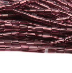 Hank (1850) Czech vintage purple lined bicolor bugle glass beads 3mm