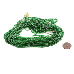 Hank (3200) Vintage Czech silver lined green rondelle seed beads 16 beads per inch