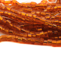 Hank (1500) Vintage Czech silver lined amber orange faceted seed beads 14 beads per inch