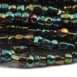 Hank (4200) Vintage Czech peacock metallic faceted seed beads 14 beads per inch
