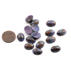 Lot (15) Czech vintage violet satin marble oval glass cabochons 14x10mm