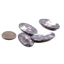 Lot (4) large Czech vintage purple marble oval glass cabochons 32x17mm