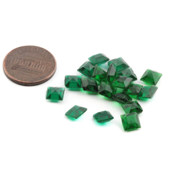 Lot (19) Czech vintage Emerald green square glass rhinestones 6mm