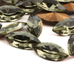 Lot (49) vintage Czech green oval marquise faceted foiled glass rhinestones 15x5mm 