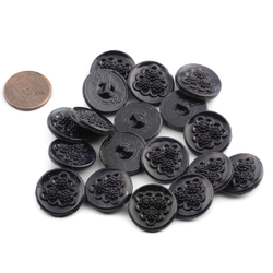 Lot (18) Czech Art Deco vintage black and navy blue flower glass buttons 18mm