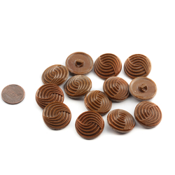 Lot (12) Czech Art Deco vintage toffee brown swirl glass buttons 23mm