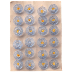 Czech vintage glass button Card (24) 18mm hand painted yellow flower blue buttons