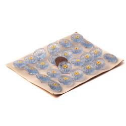 Czech vintage glass button Card (24) 18mm hand painted yellow flower blue buttons