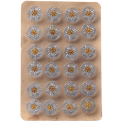 Czech vintage glass button Card (24) 13mm hand painted flower blue buttons