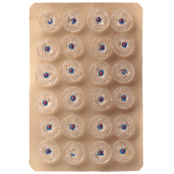 Card (24) 13mm hand painted blue flower clear vintage Czech glass buttons