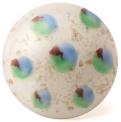 Victorian antique Czech blue green spot white satin silver fleck lampwork glass button 14mm