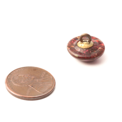 Victorian antique Czech rainbow swirl red over silver foil lampwork glass button 15mm