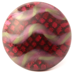 Victorian antique Czech rainbow swirl red over silver foil lampwork glass button 15mm