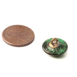 Victorian antique Czech black striped green over silver foil lampwork glass button 15mm