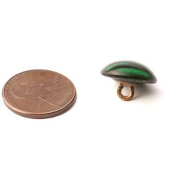 Victorian antique Czech black striped green over silver foil lampwork glass button 15mm