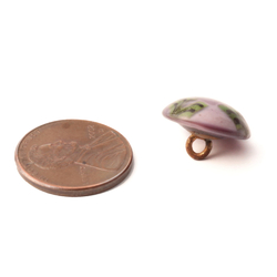 Victorian antique Czech black feather purple satin lampwork glass button 15mm