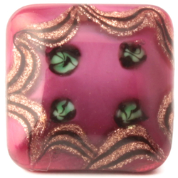 Victorian antique Czech millefiori aventurine gold pink satin lampwork square glass button 13mm