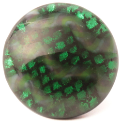 Victorian antique Czech rainbow swirl green over silver foil lampwork glass button 15mm