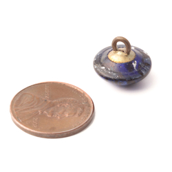 Victorian antique Czech black striped blue over silver foil lampwork glass button 13mm