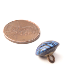 Victorian antique Czech black striped blue over silver foil lampwork glass button 13mm